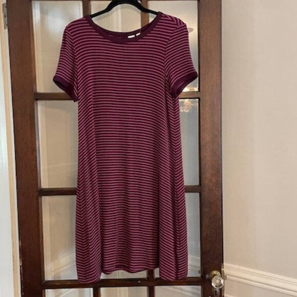 GAP Pink and Burgundy Striped T-Shirt Dress, Size Small. - Picture 1 of 5